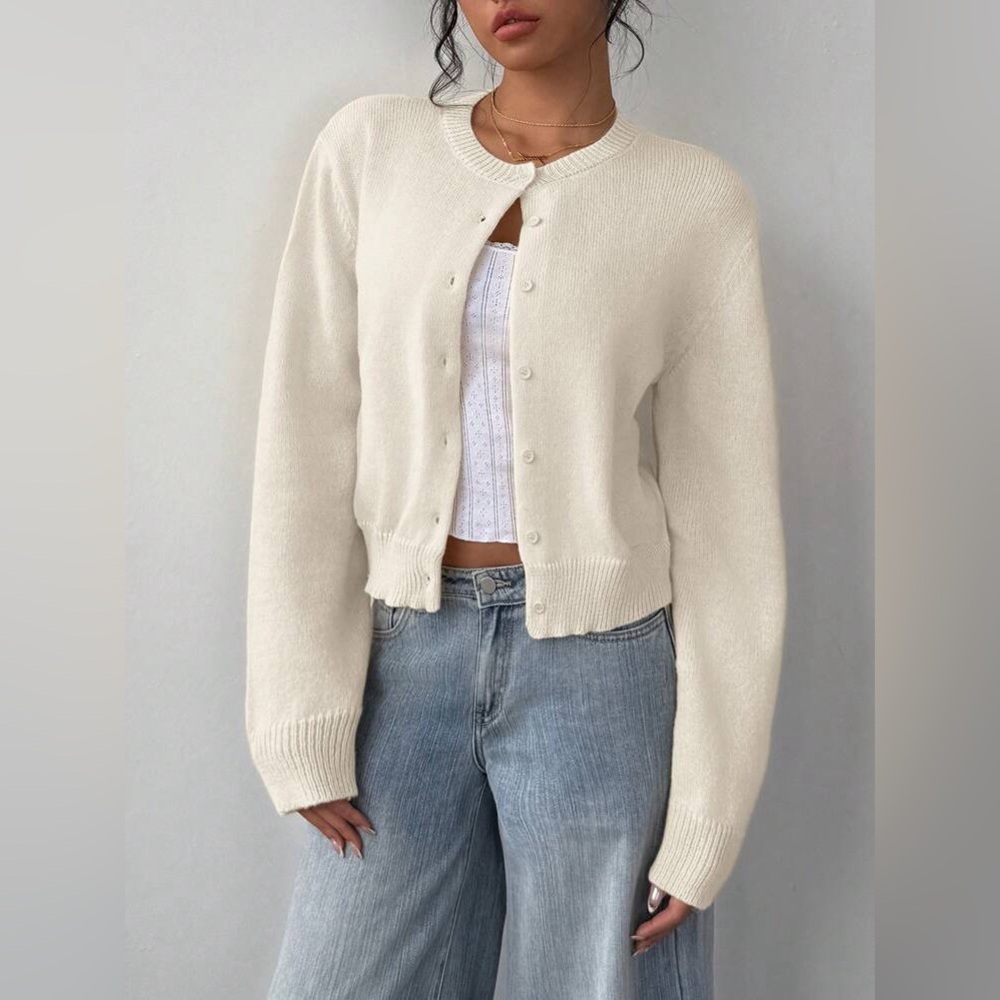 SHEIN-‎ Cream Button-Up Cardigan Size XL